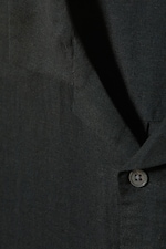 Black - Oversized Linen Short Sleeve Shirt - 1