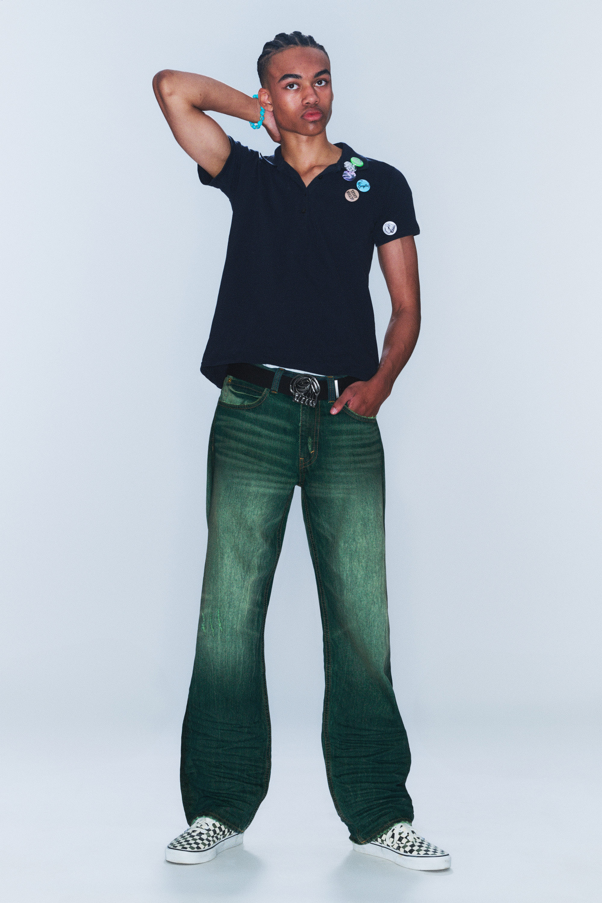Meeresgrün - Grün - Anti – Unisex-Jeans mit niedrigem Bund - 2