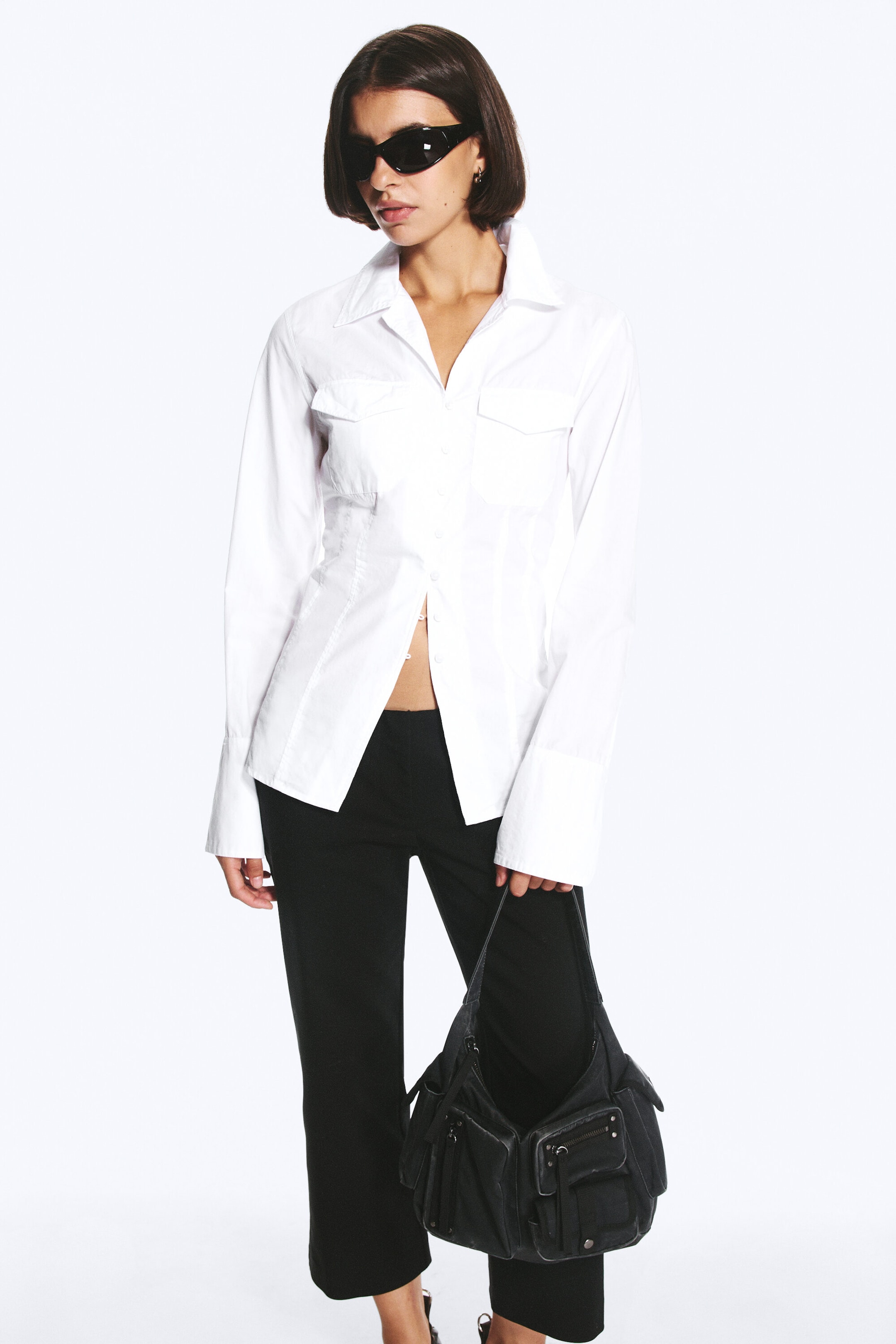 White - A-line flared cuff buttoned shirt - 1