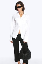 White - A-line flared cuff buttoned shirt - 0