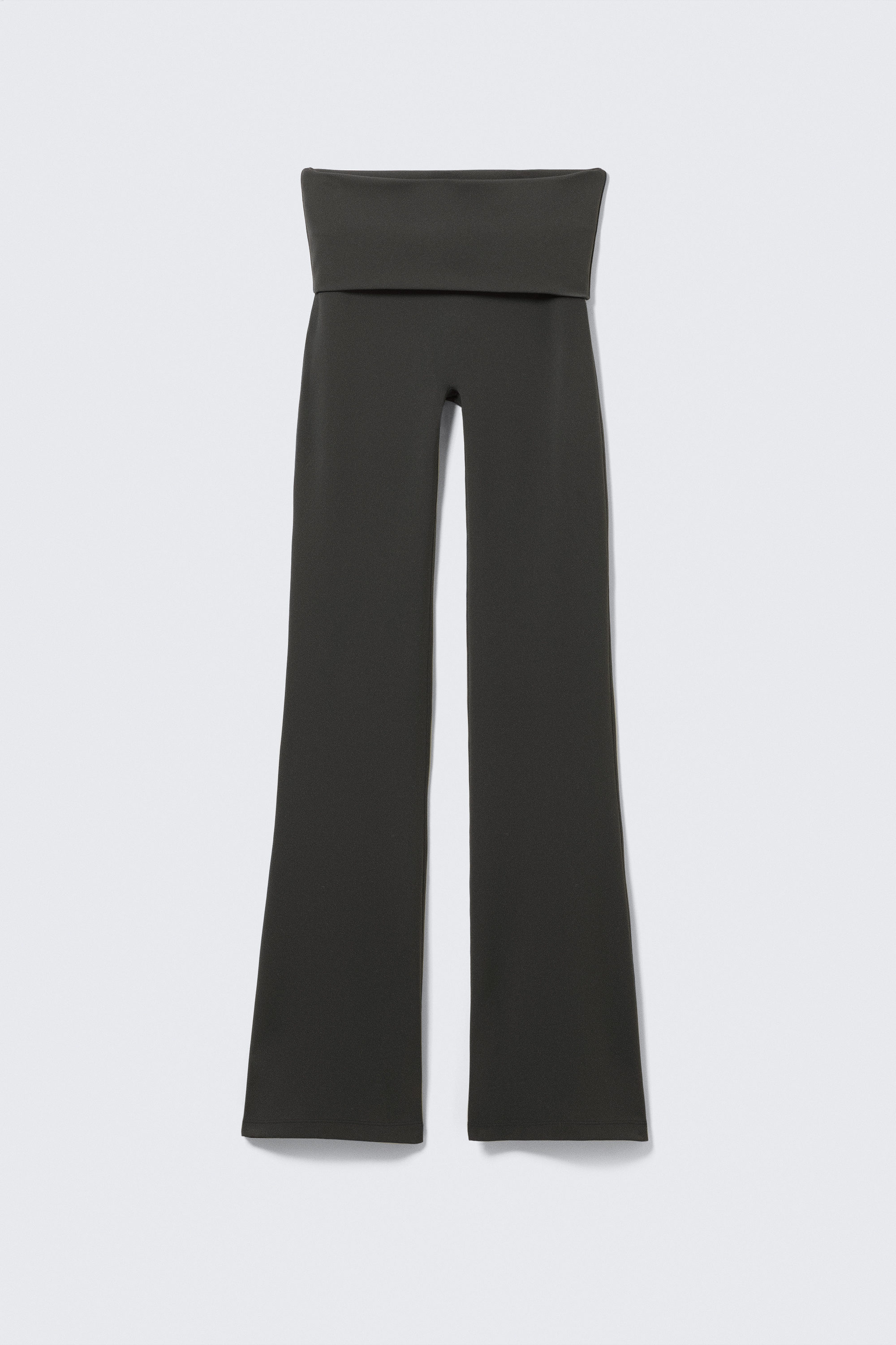 Dark Grey - Folded Waist Flared Yoga Tights - 4