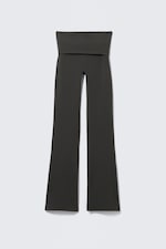 Dark Grey - Folded Waist Flared Yoga Tights - 4