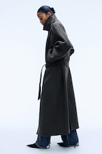 Dark Grey Melange - Belted wool-blend coat - 2