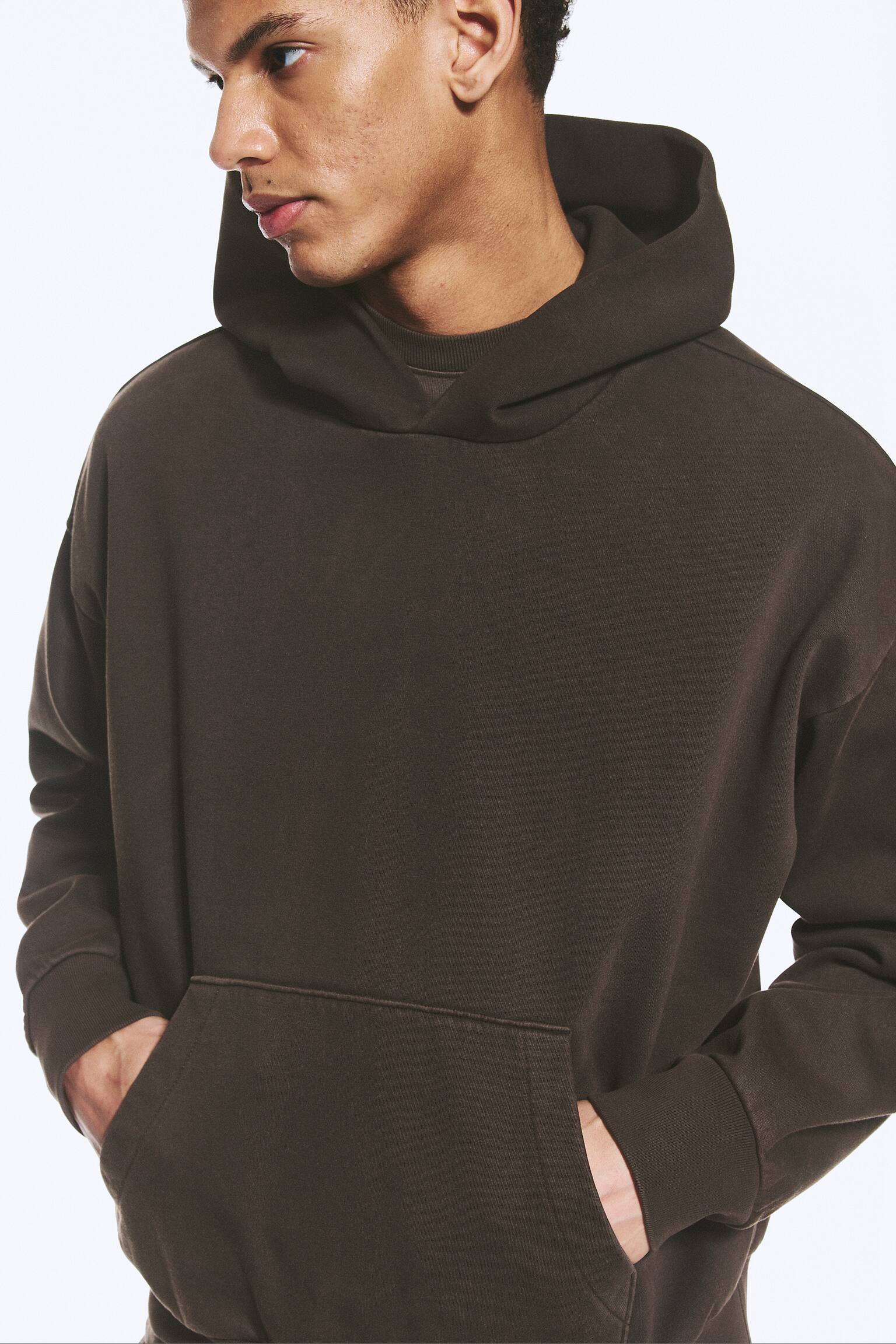 Hoodie mit weiter Passform-Gewaschenes Dunkelbraun - 4