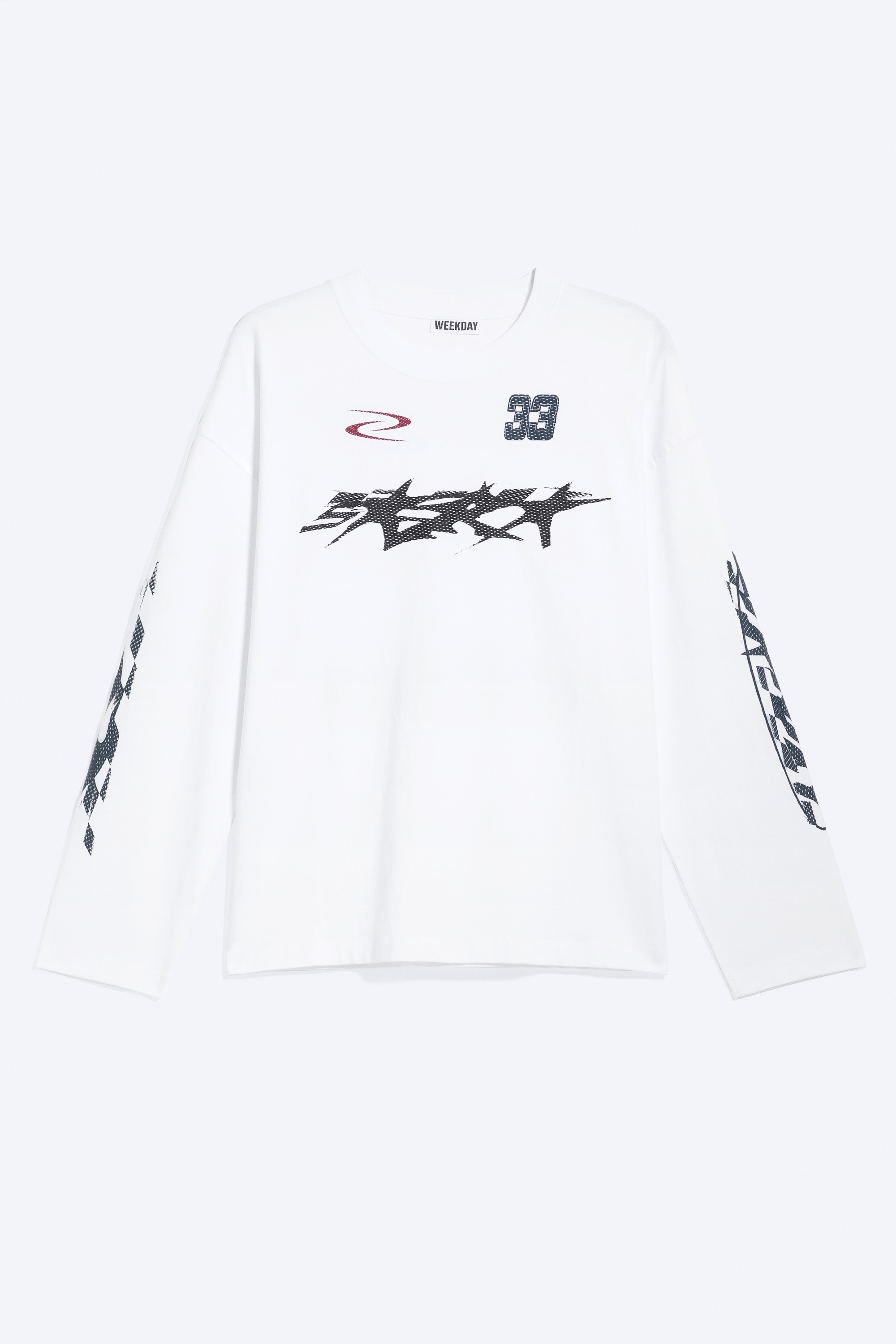 T-shirt graphique oversize manches longues - Blanc - Racer/Rouge foncé - Racer