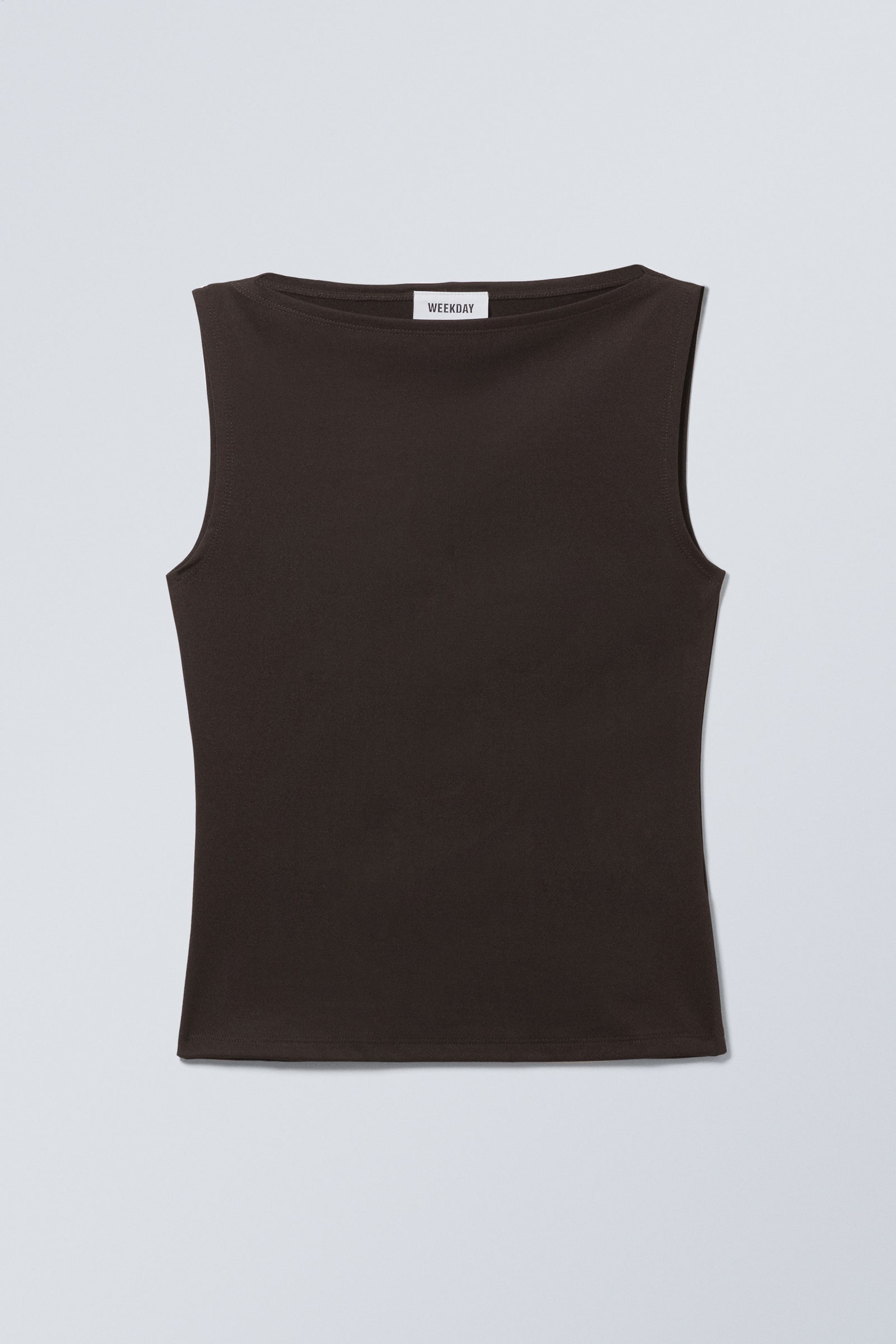 Dark Brown - Annie Sleeveless Boat-Neck Top - 1