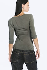 Dusty Khaki Green - Deep V-neck three-quarter sleeve top - 4