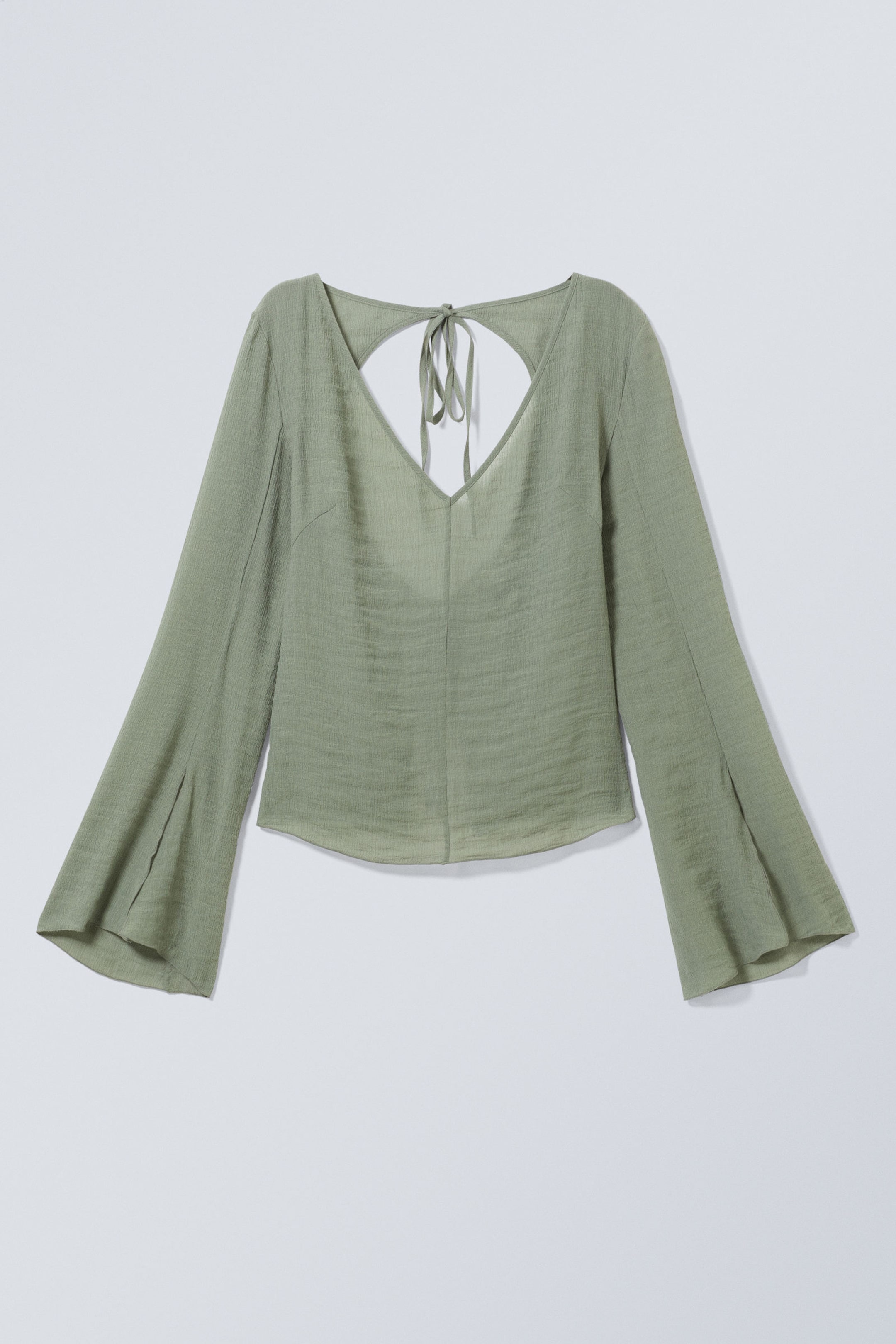 Dusty Khaki Green - Sophia Open Back Blouse - 1