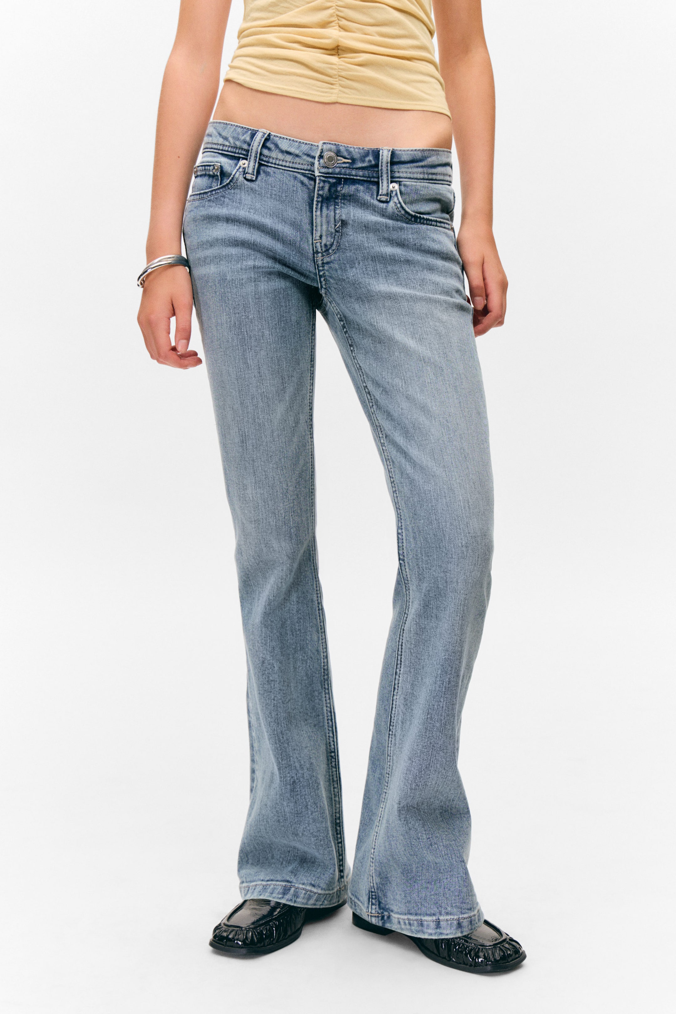 Fresh Blau - Mittelblau - Low Rise Slim Flared Leg Jeans - 2