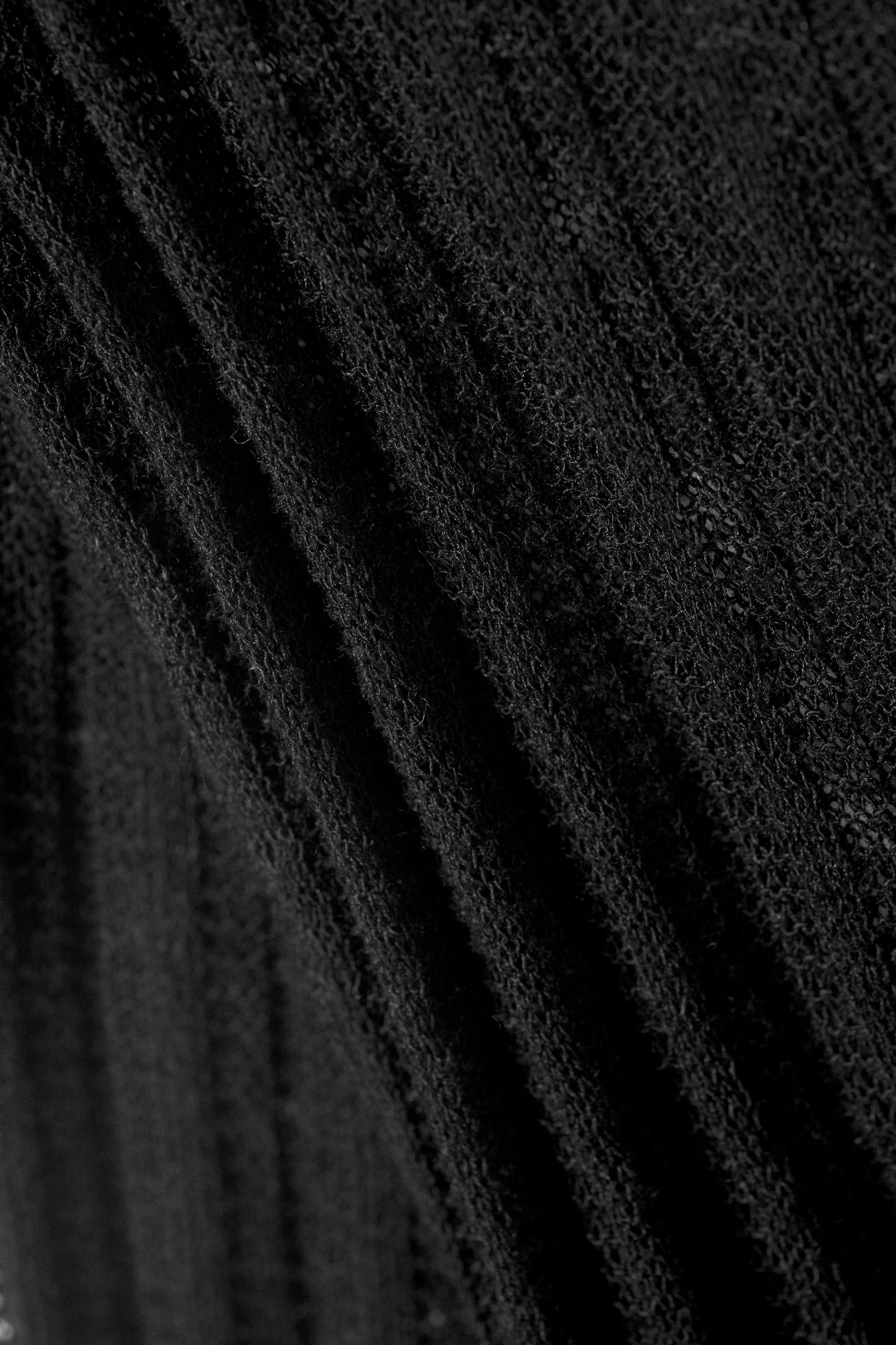 Black - Short Knitted Linen Blend Dress - 1