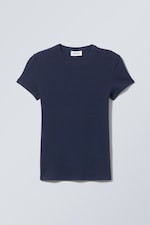 Dark Blue - Close Fitted Rib T-Shirt - 0