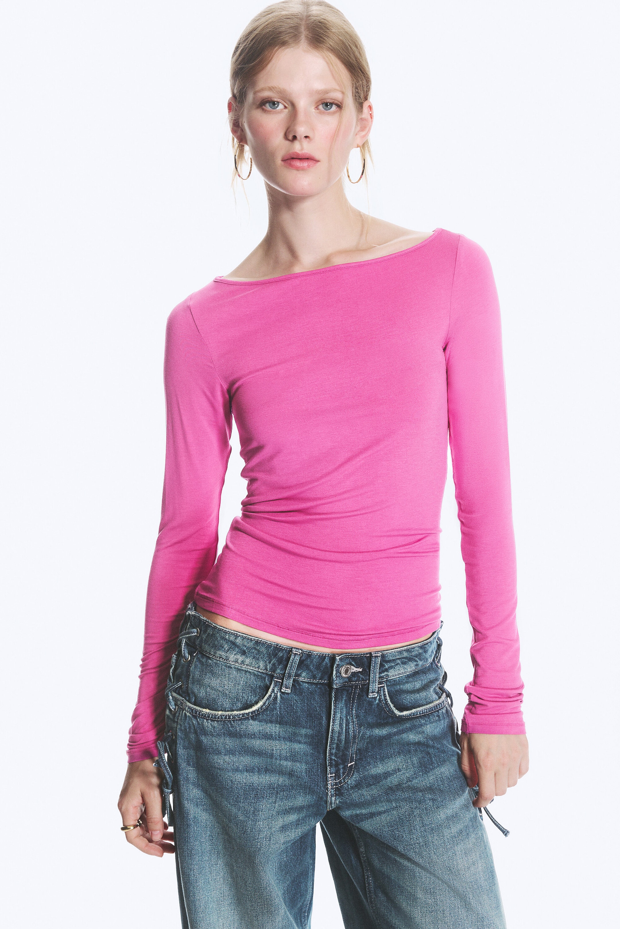 Pink - Transparentes Longsleeve mit U-Boot-Ausschnitt - 2
