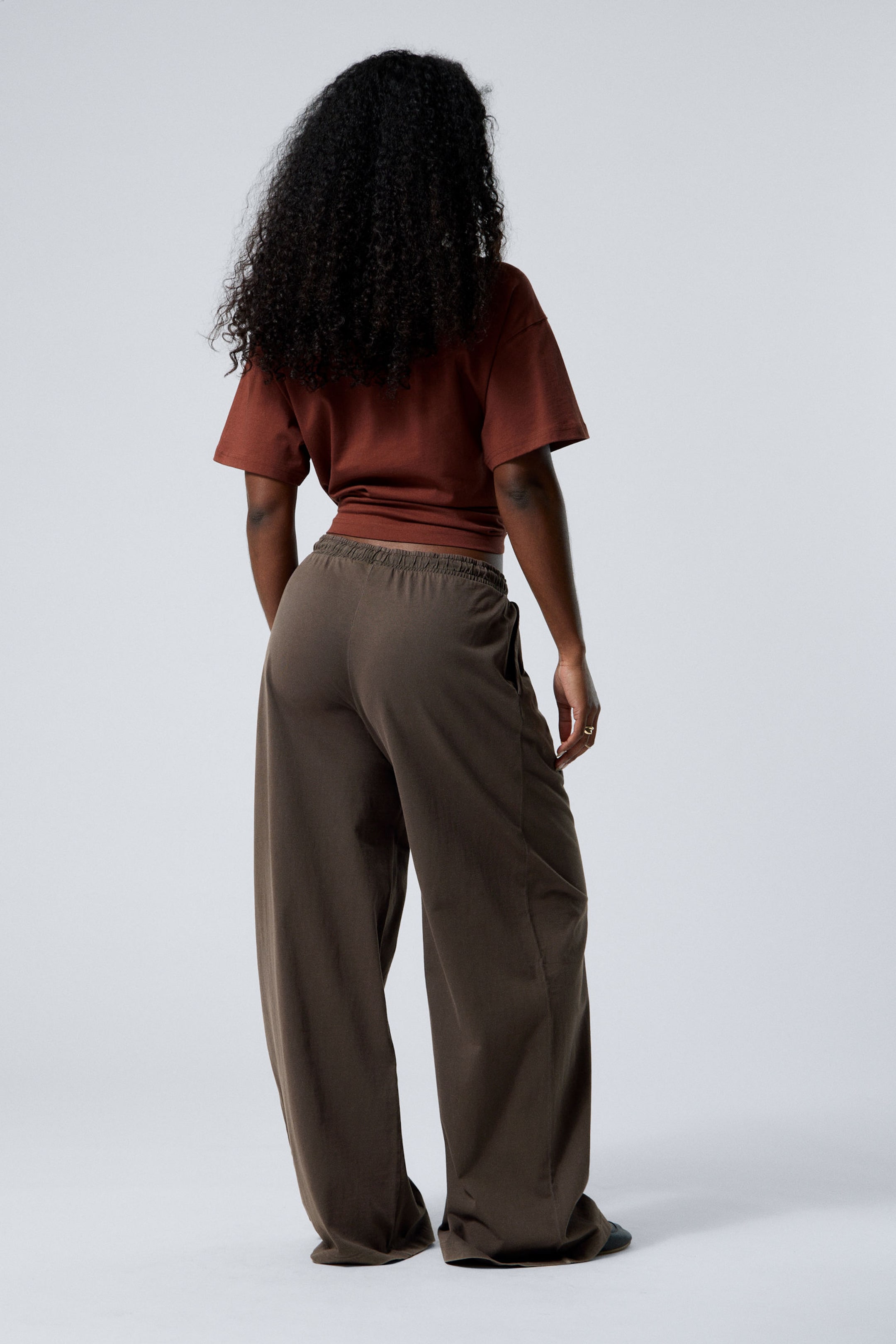 Washed Dark Brown - Loose Fit Wide Leg Jersey Trousers - 2