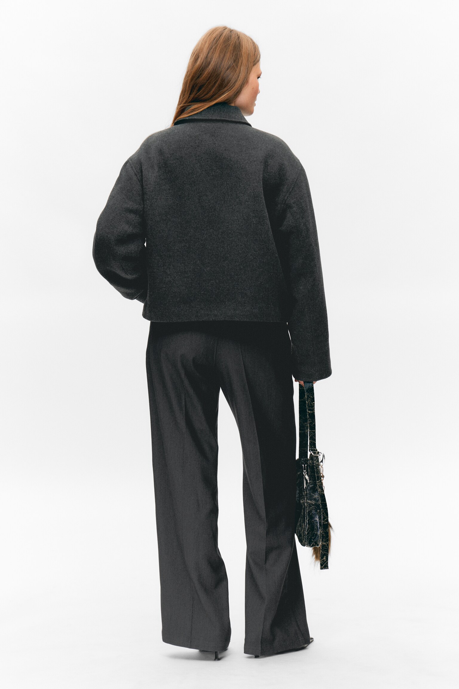 Kurze, kastige Zip-Jacke - Dunkelgrau meliert/Dunkelbraun kariert/Mattes Braun - 3