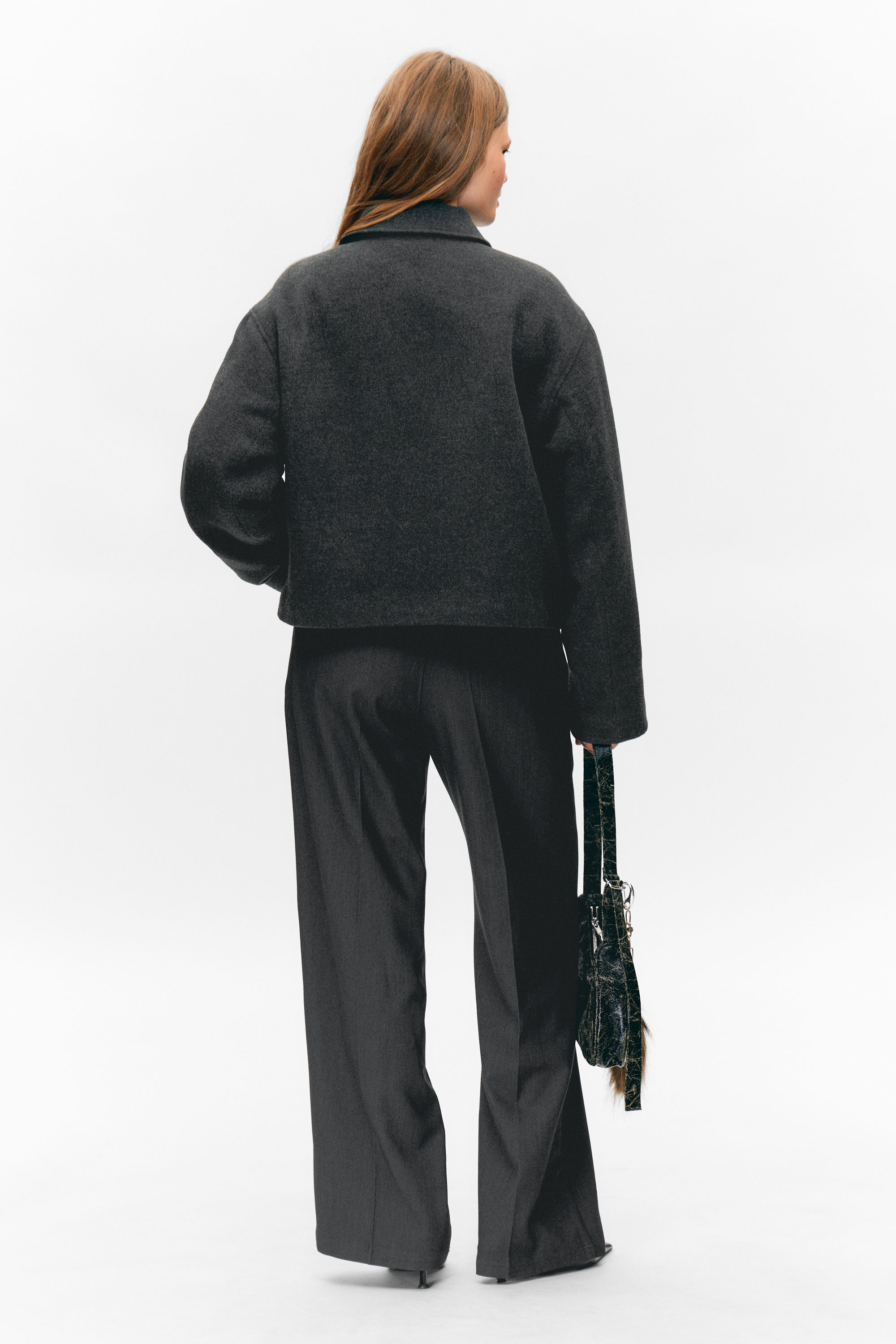 Dark Grey Melange - Cropped Boxy Zip Jacket - 3