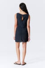Dark Blue - Sheer Sleeveless Boat-Neck Mini Dress - 2