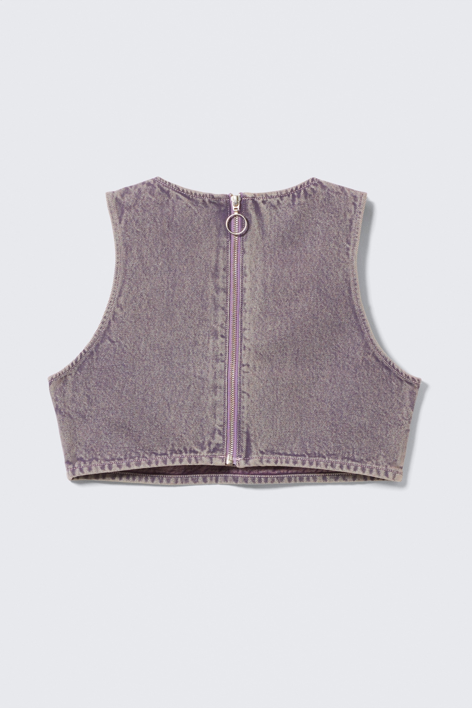 Cropped Zip-Back Denim Bralette - Washed Lilac - 5