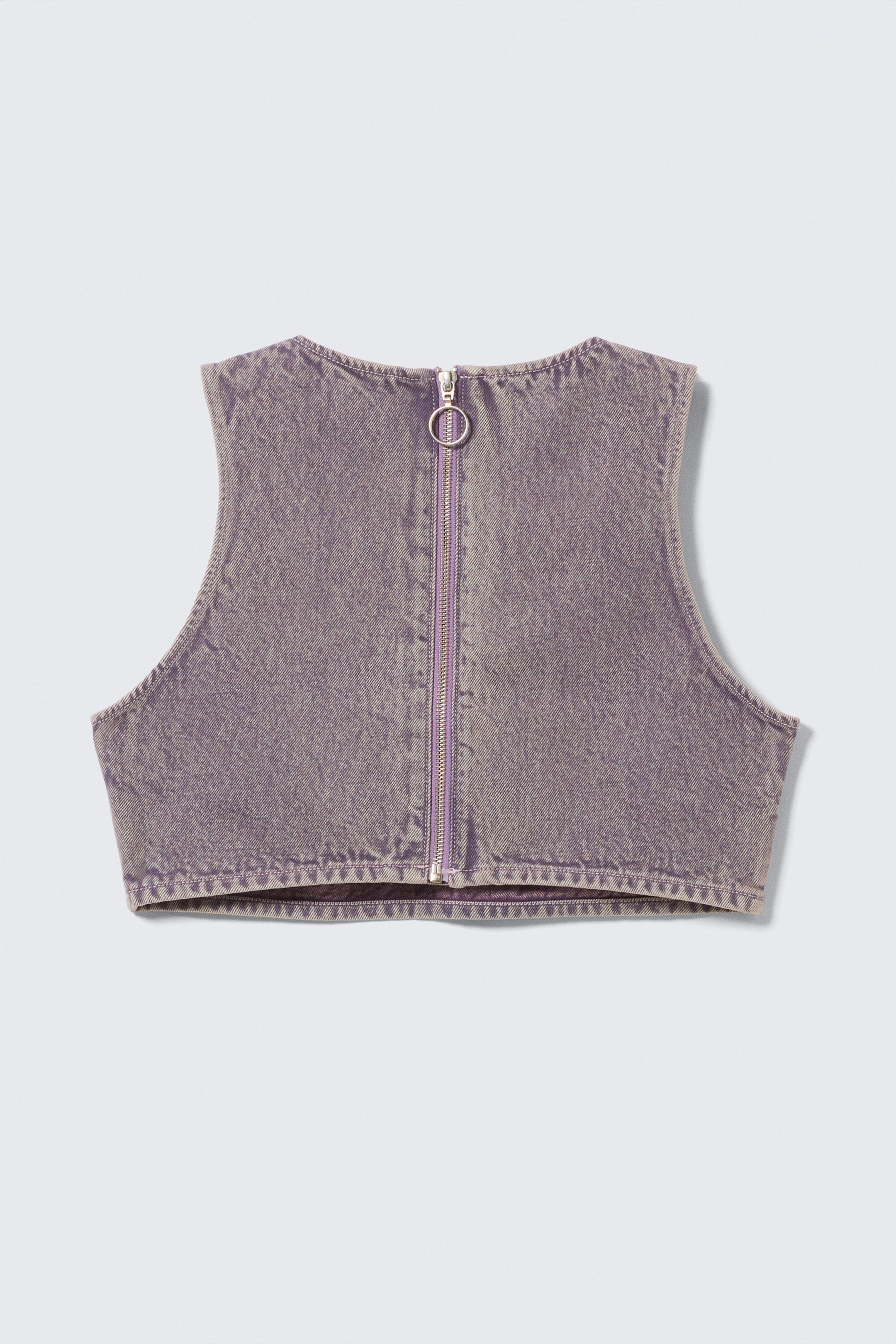 Washed Lilac - Cropped Zip-Back Denim Bralette - 2