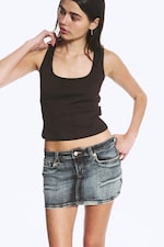 Dark Brown - Ribbed Square Tank Top - 0