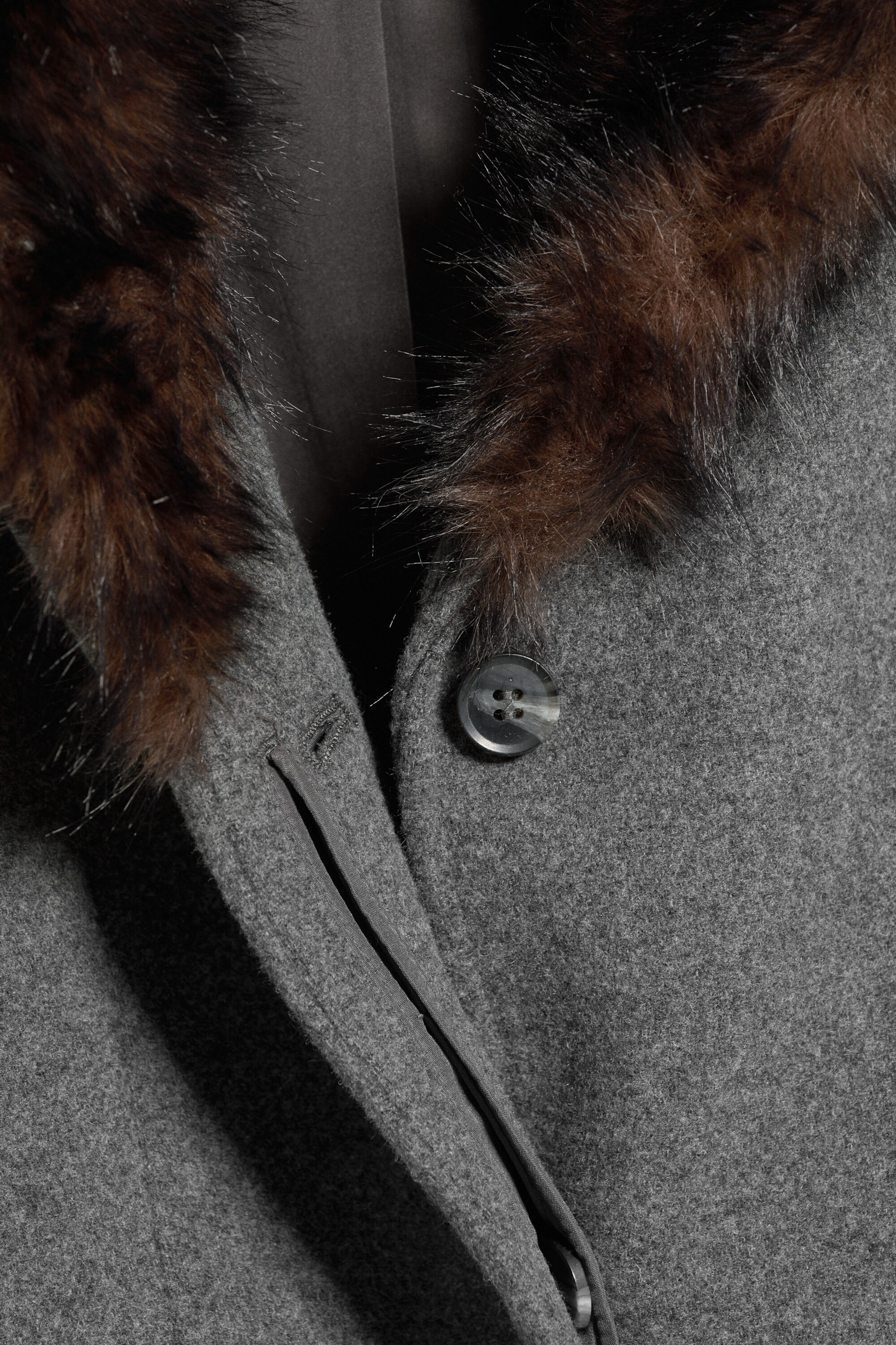 Grey - Fitted Wool-Blend Coat with Faux Fur Collar - 6