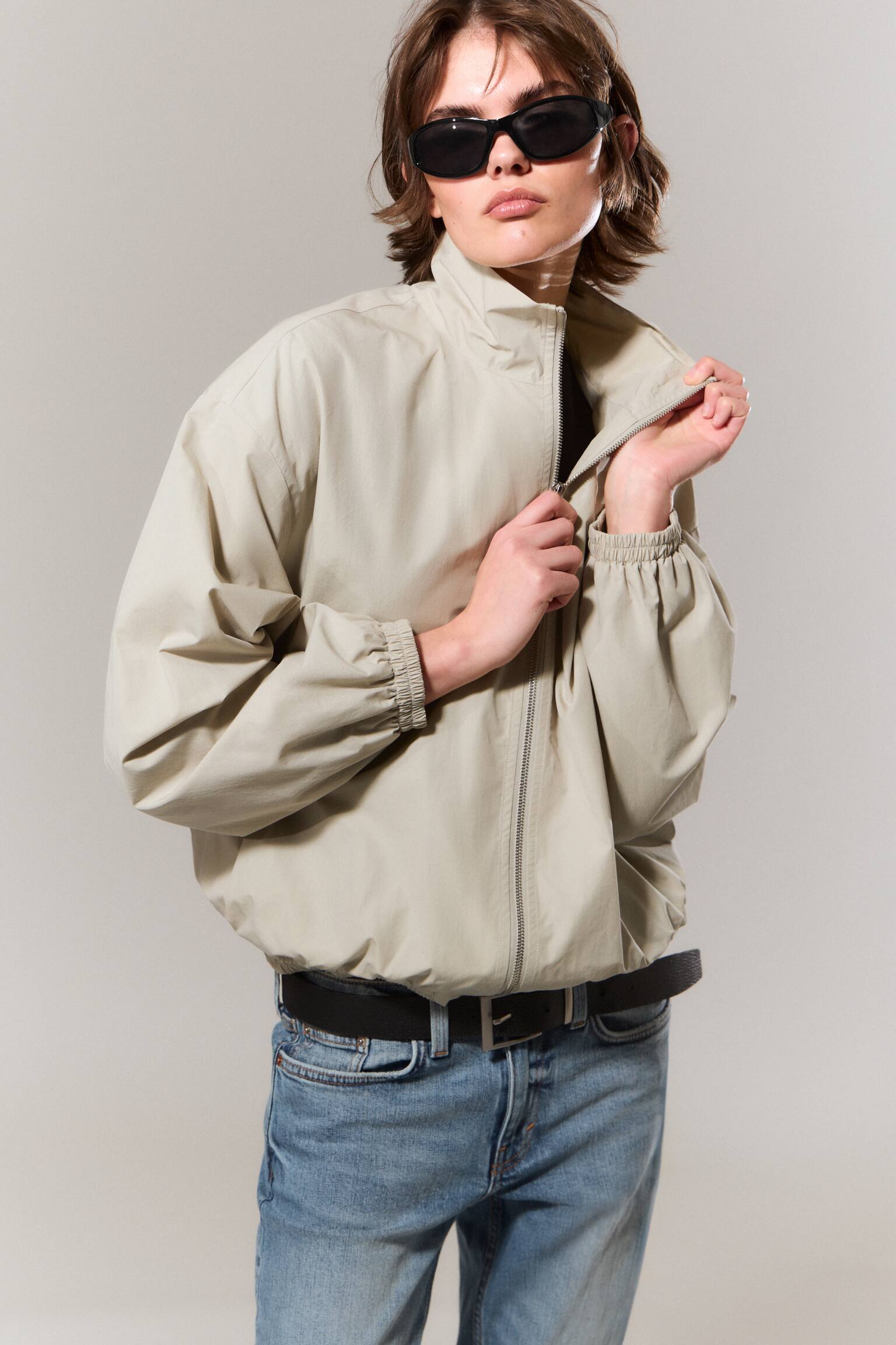 HANNE H OVERSIZED TRACK JACKET - Vaal lichtbeige/Donkergrijs - 1