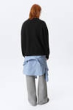 Black - Knitted Oversized Boxy Cotton Sweater - 3
