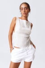 White - Sleeveless Boat-Neck Tie Top - 0