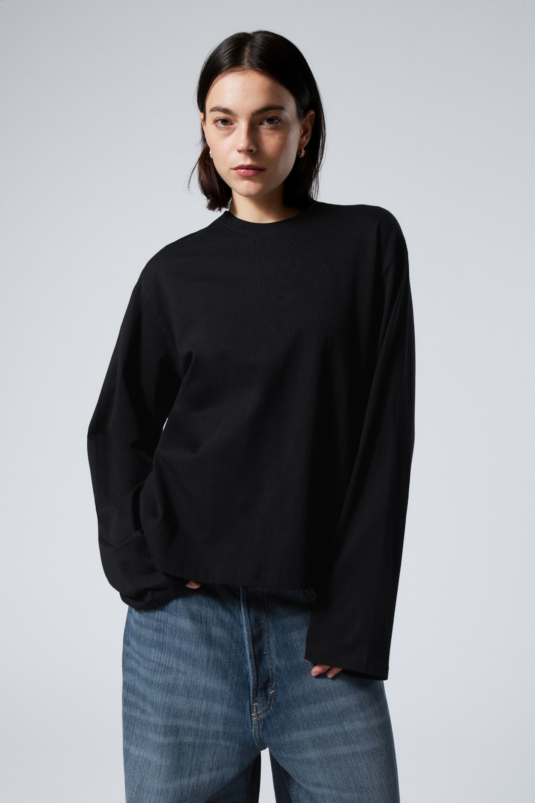 #272628 - Boxy katoenen T-shirt met lange mouwen - 1
