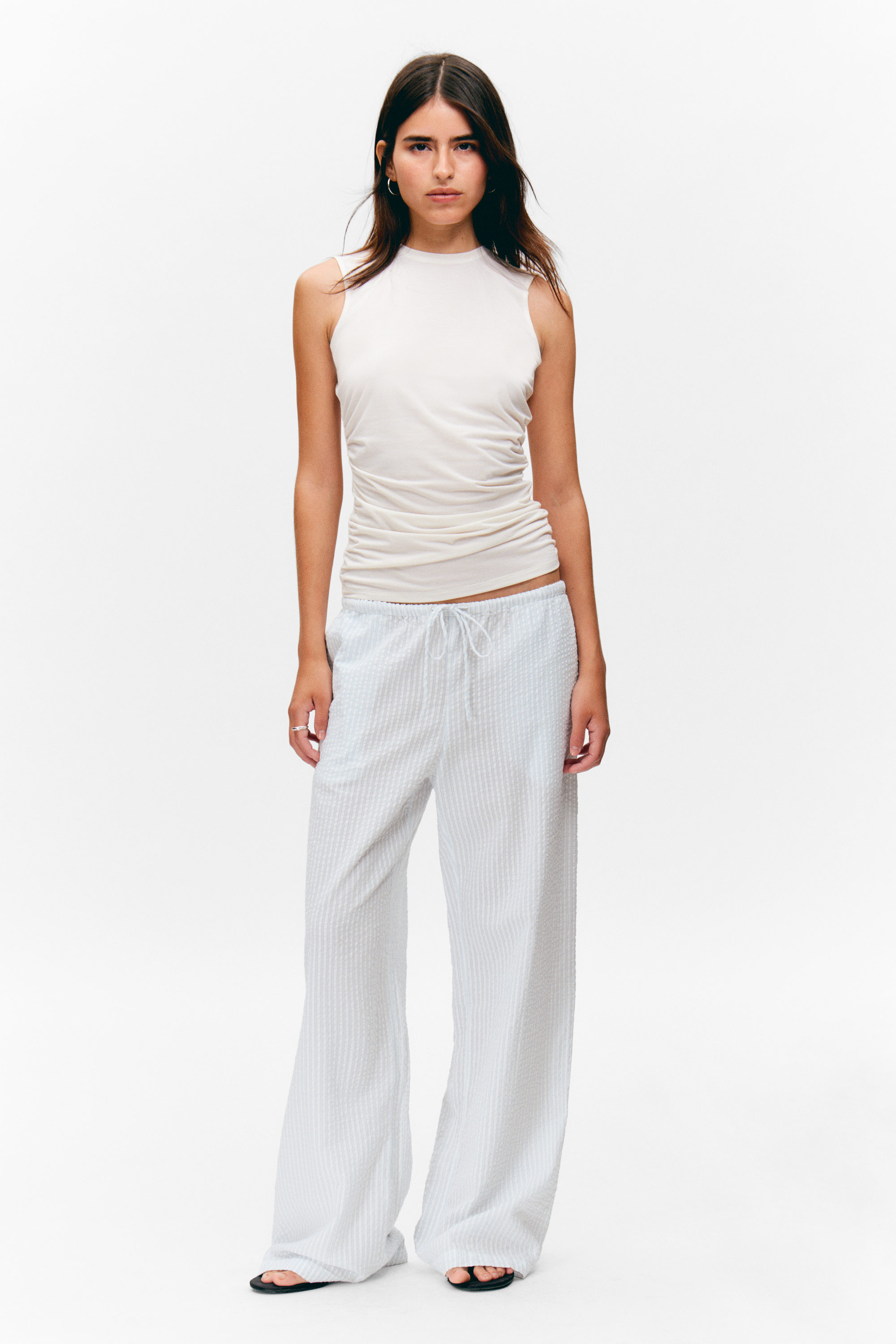 White - Blue Stripes - Low-Rise Relaxed Pull-on Trousers - 2
