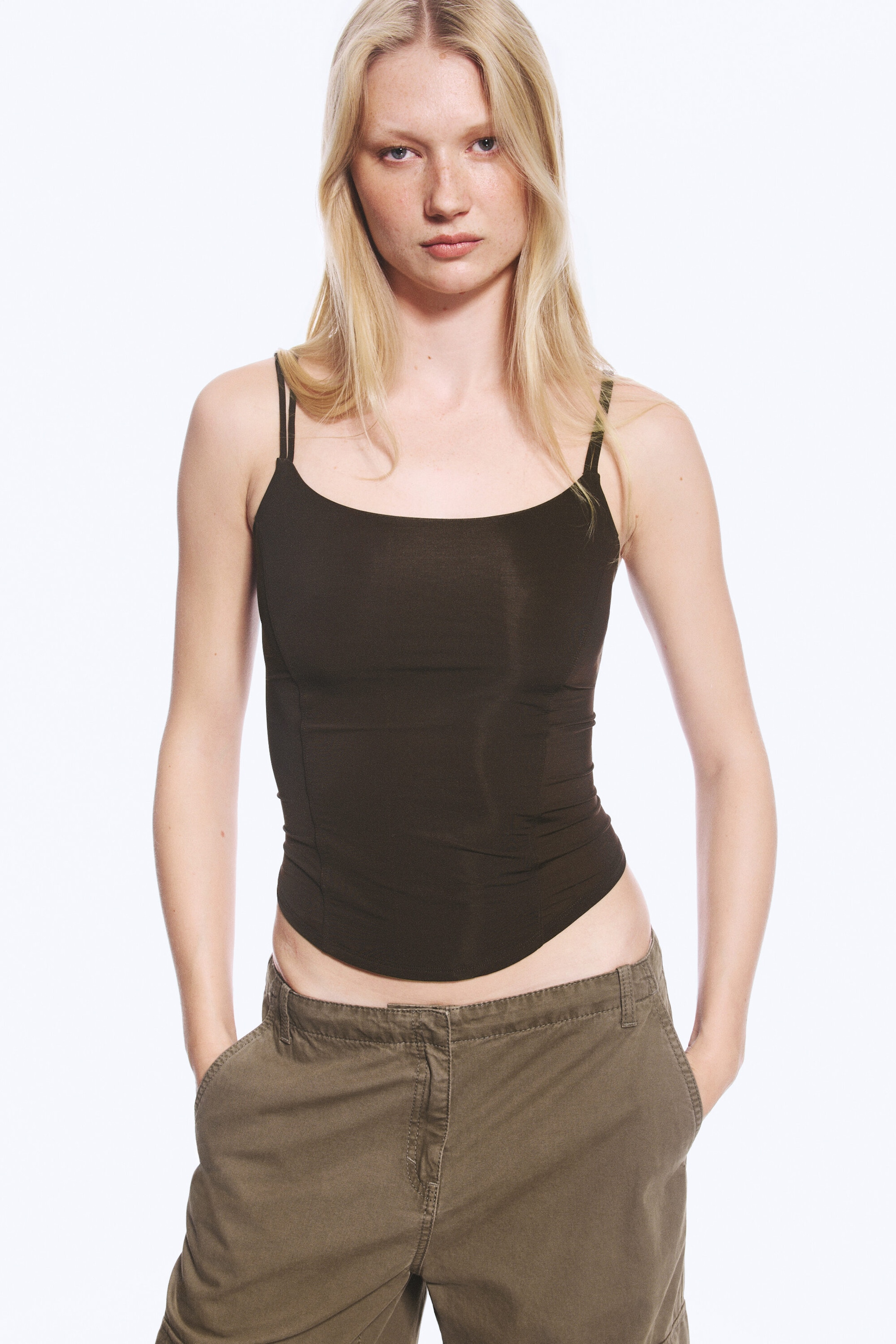 Dark Brown - Slim Double-Strap Corset Top