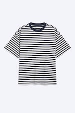 White - Navy Stripe - Loose Boxy T-shirt - 0