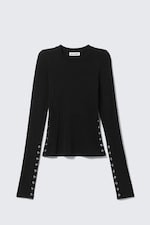 Schwarz - Slim-Fit-Top mit langen Ärmeln und Druckknöpfen - 4