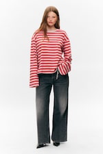 Red & Pink Stripes - Long-Sleeved Cotton T-shirt - 1