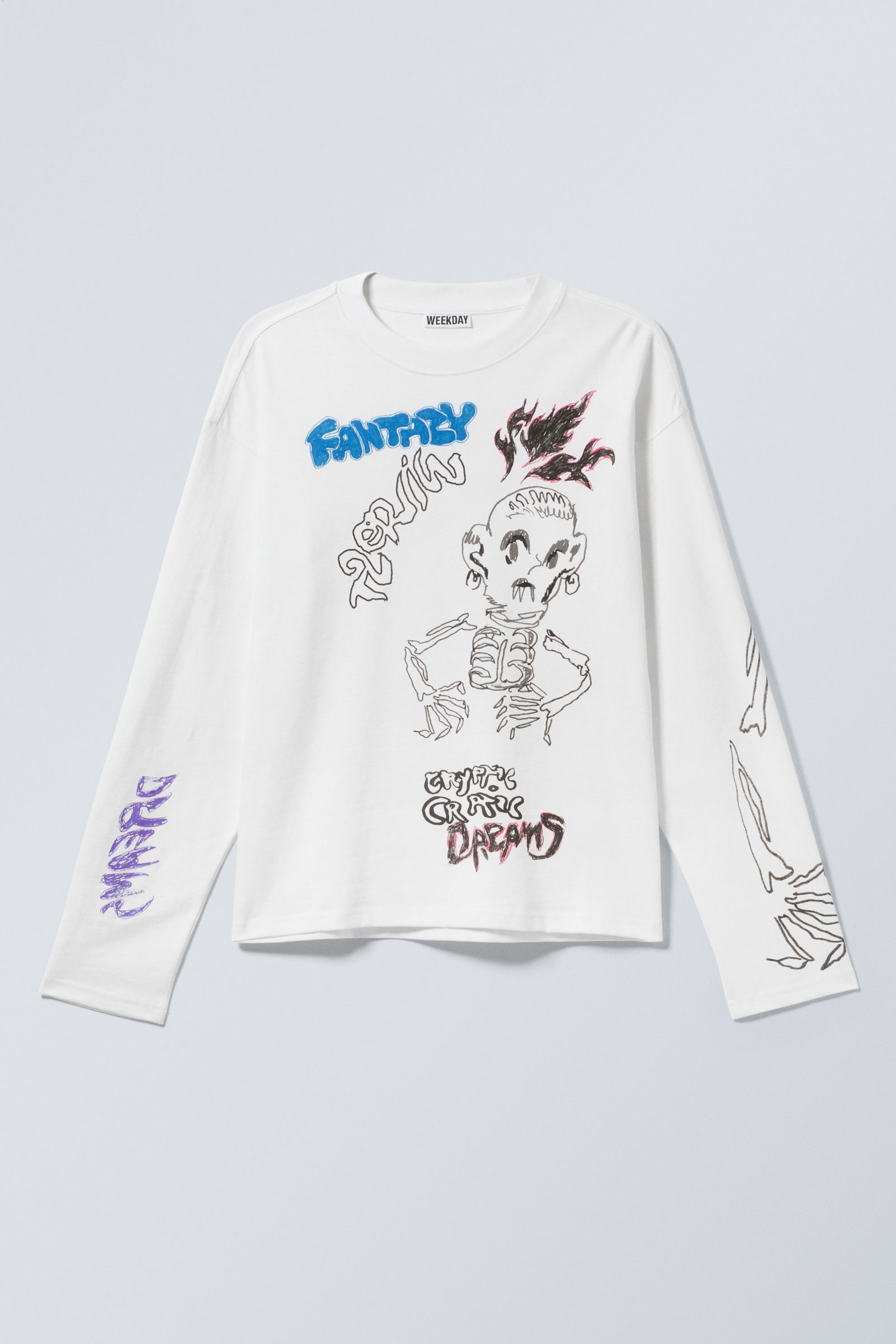 Wit - Skeleton Dreams - Geweldig boxy T-shirt met graphic en lange mouwen - 0