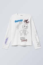 White - Skeleton Dreams - Great Boxy Graphic Long Sleeve T-shirt - 0