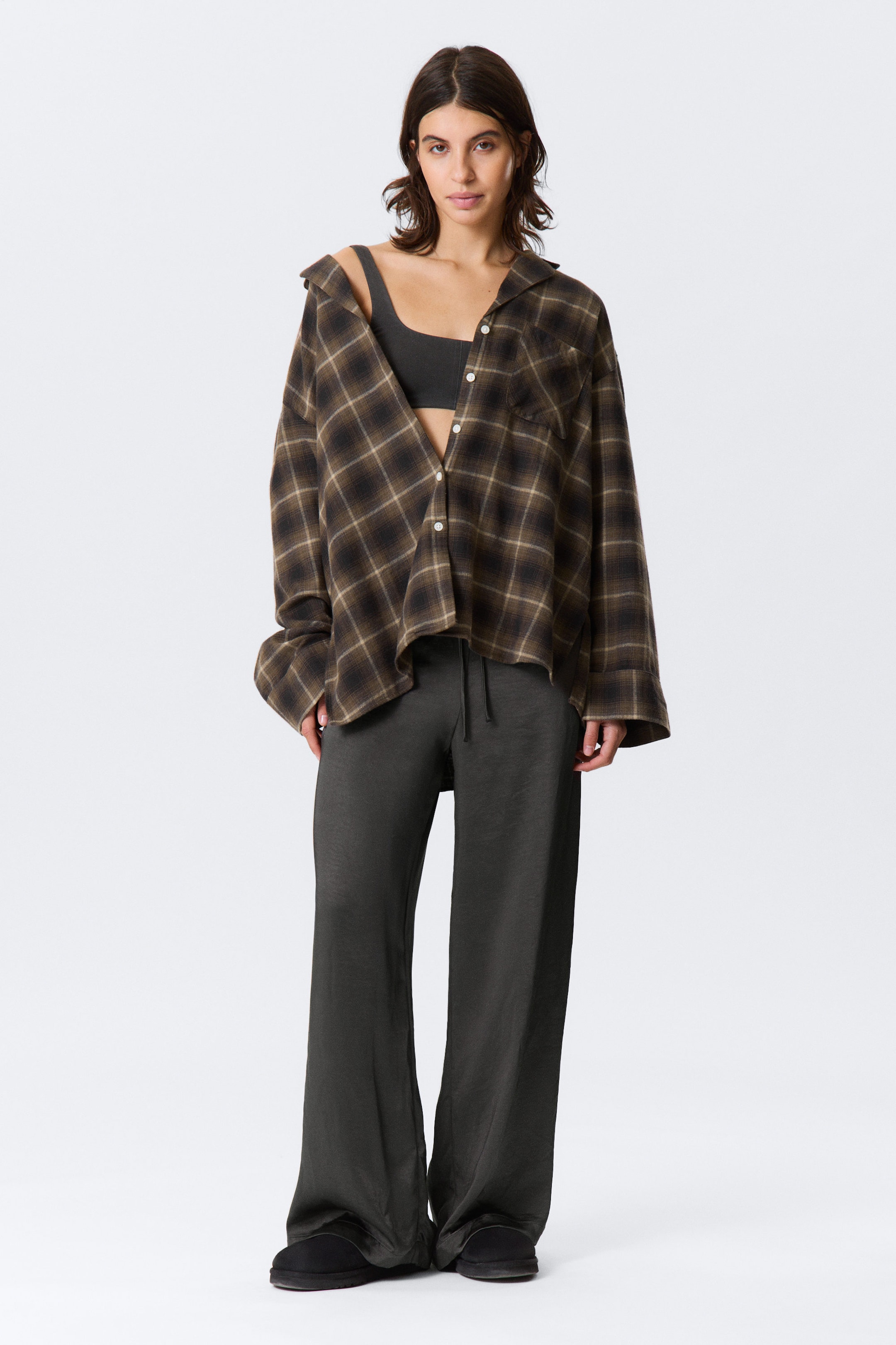 Checked Dark Brown - Relaxed Flannel Pyjama Shirt - 2