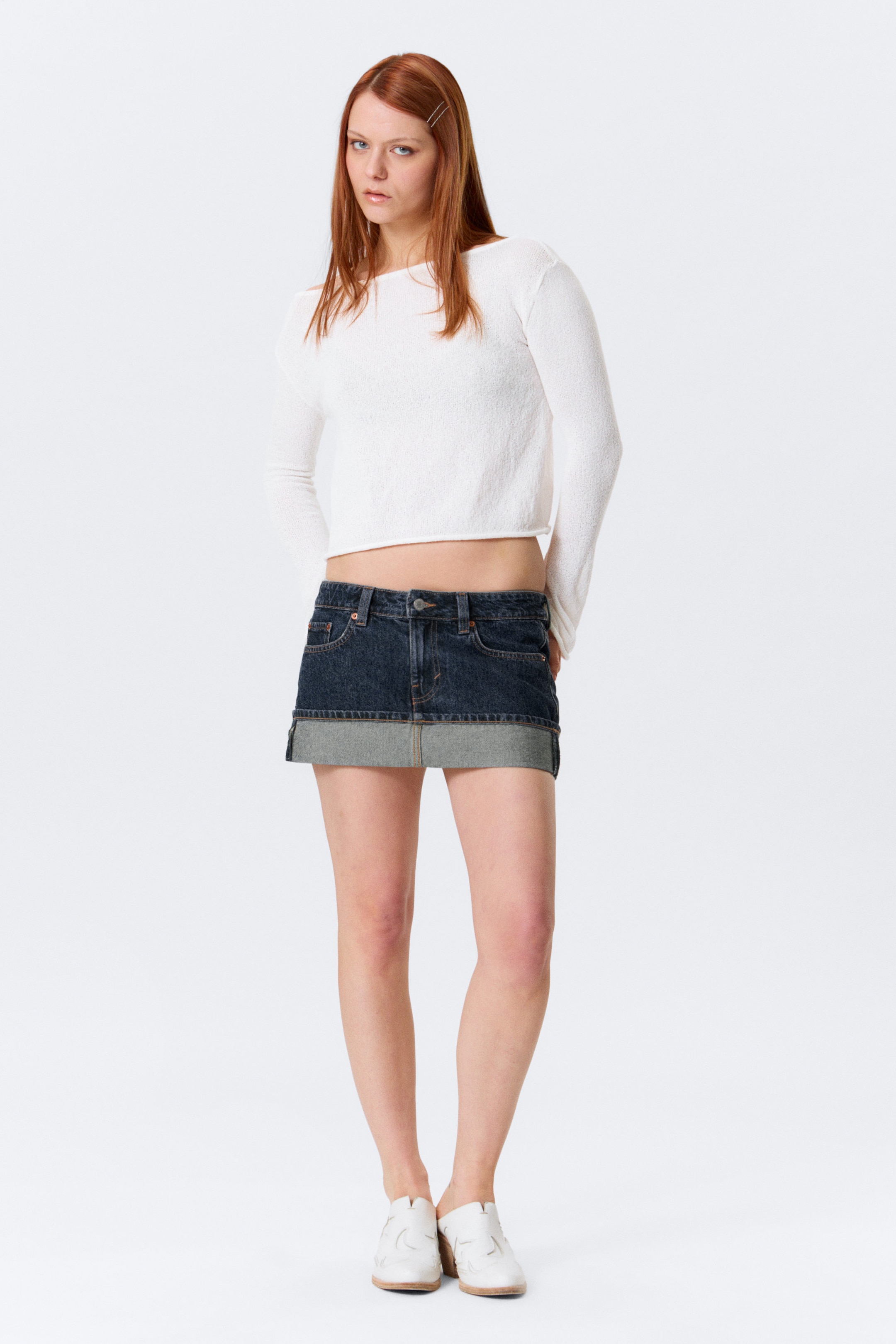 Blue Anthem - Medium Blue - Low Rise Slim Denim Mini Skirt - 1