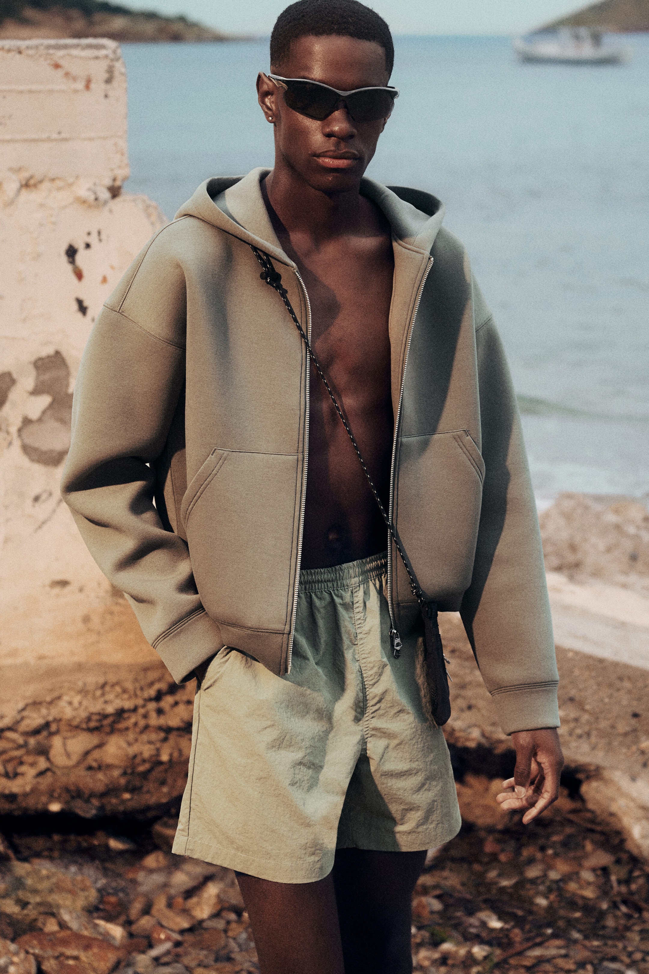 Light Dusty Khaki Green - Ed Bleached Swim Shorts - 1