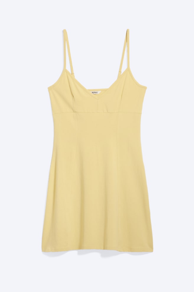 Vestido mini com alças - Amarelo-Lima Empoeirado/Cinzento Claro Esmaecido Mesclado - 1
