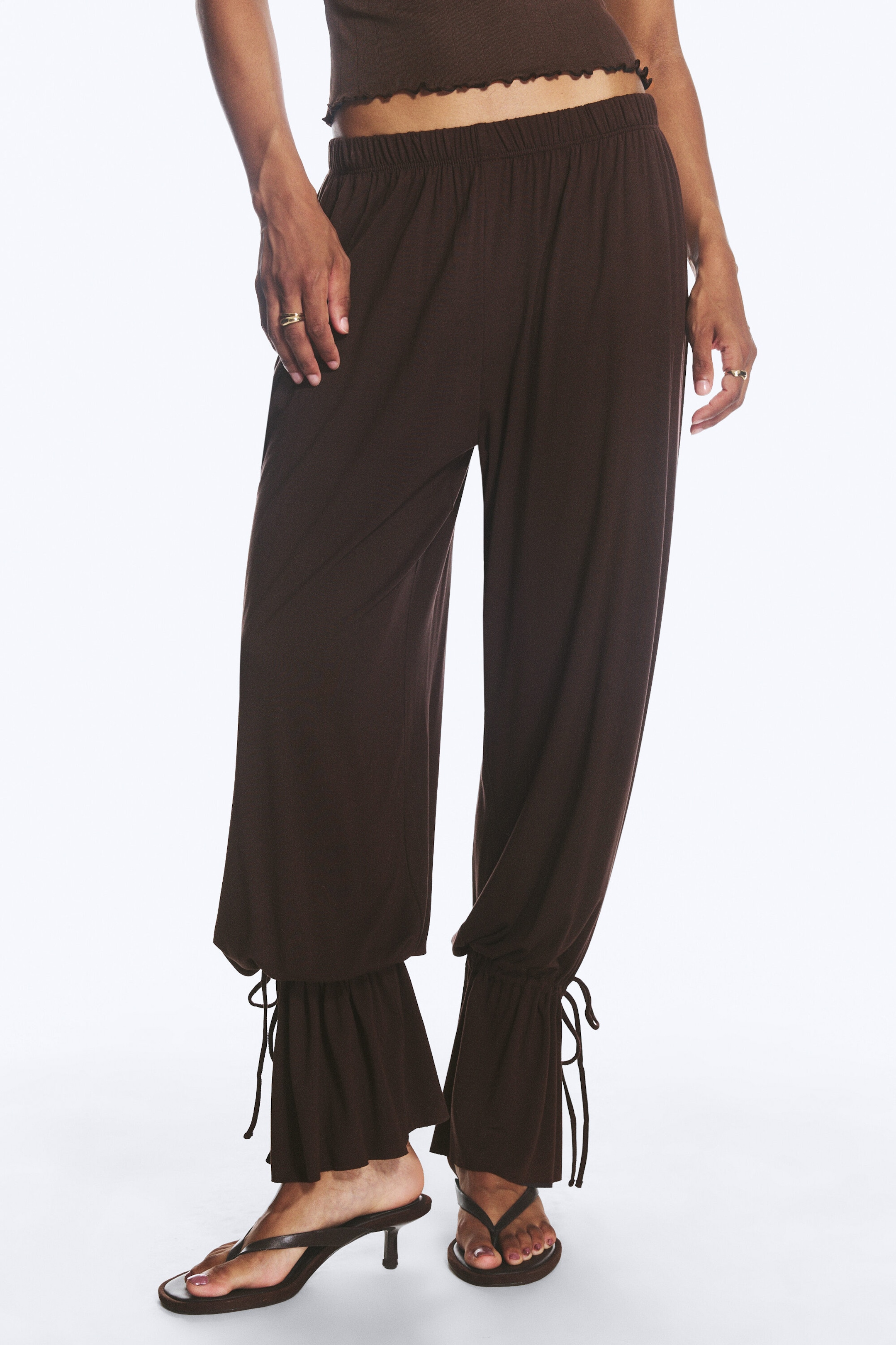 Dark Brown - Jersey Balloon Trousers - 2
