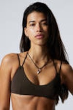 Dark Brown - Strappy Tie-Back Bikini Top - 0
