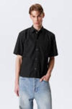 Black - Relaxed Fit Short-Sleeved Cotton Shirt - 0