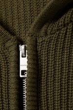 Dunkles Khakigrün - Kastiger Strick-Hoodie - 1