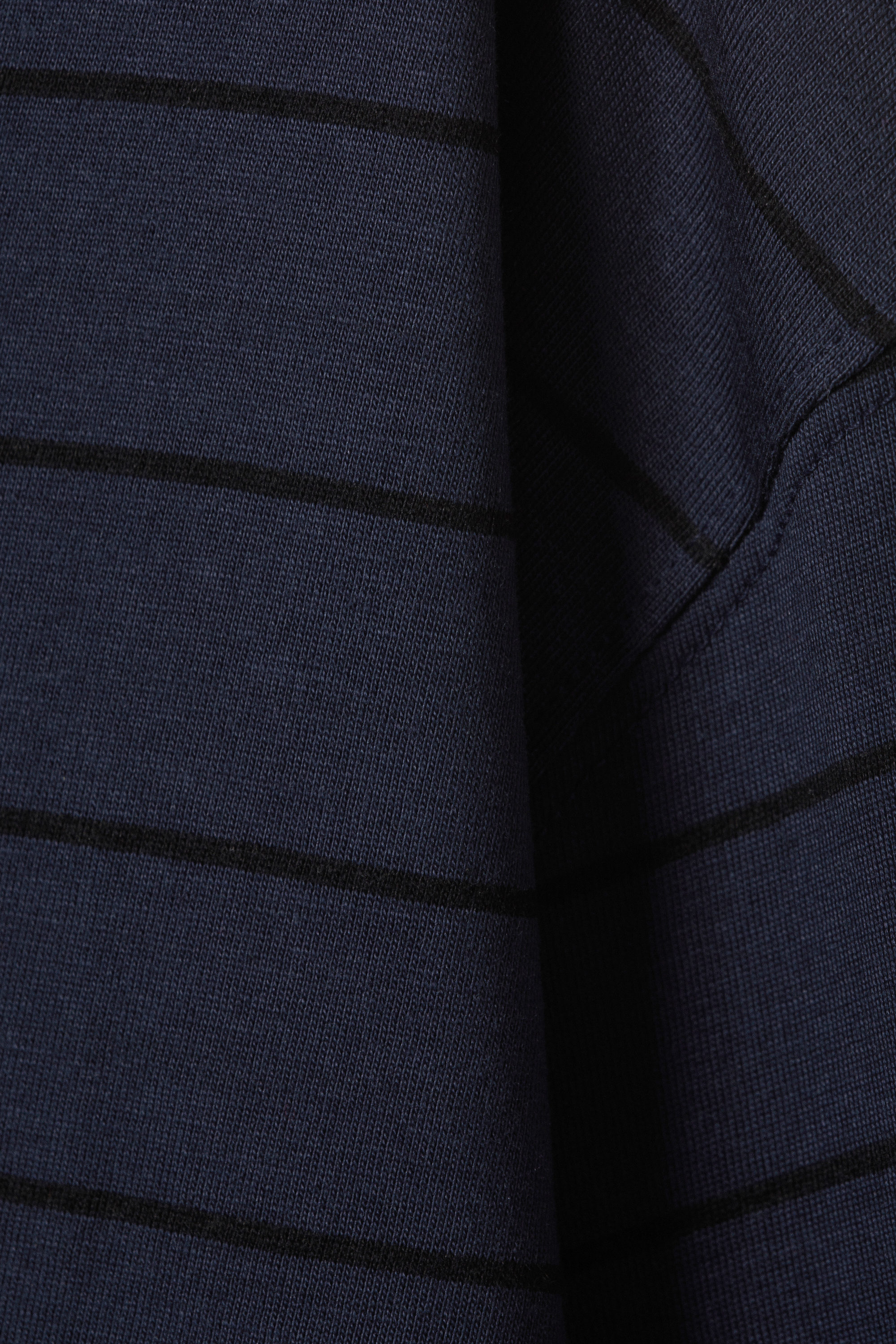 Striped Dark Blue - Long-Sleeved Boxy Cotton T-shirt - 5