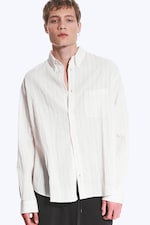 Striped Dusty White - Loose Structured Buttoned Shirt - 2