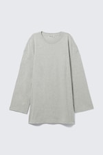 Grey Melange - Oversized Long-Sleeved T-shirt Dress - 3