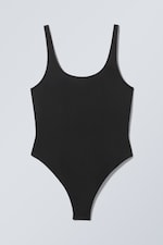 Black - Low Back Scoop Neck Swimsuit - 0