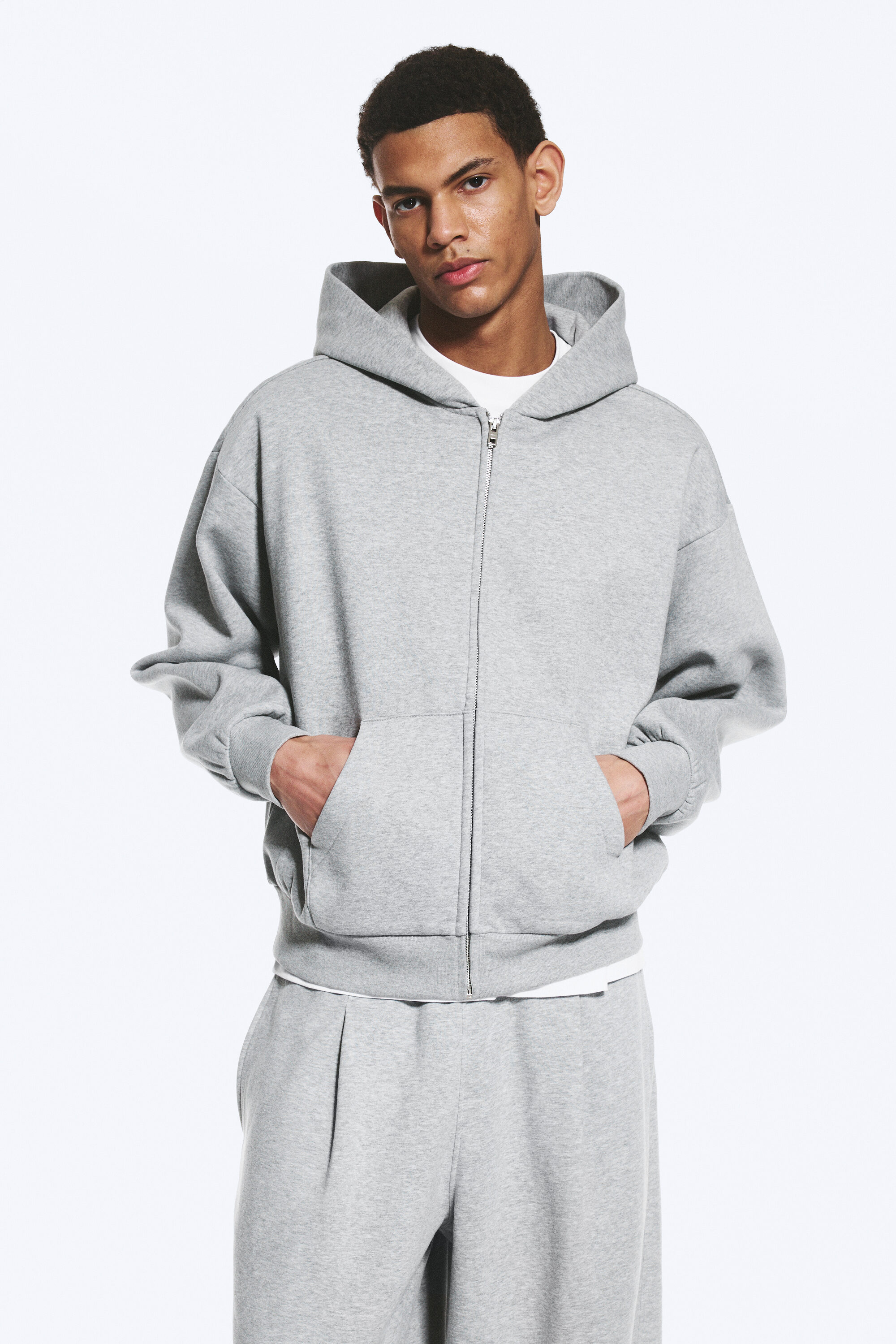 loose fit zip hoodie - Grey Melange | Weekday DK