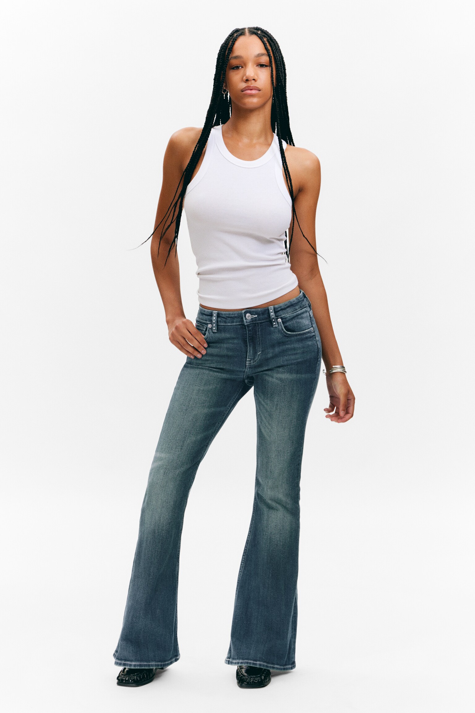 Katsumi Embellished Low Rise Slim Flared Leg Jeans - Embellished Blue - Dark Blue - 6