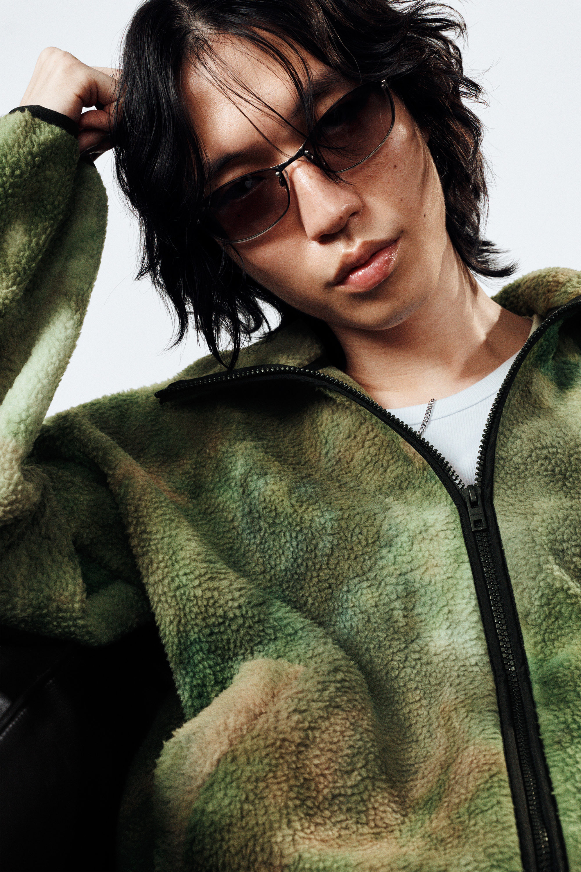 Grün marmoriert - Locker geschnittene Fleecejacke mit Reißverschluss - 2